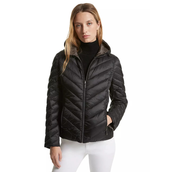 Michael Kors Puffer Jacket Reversible Quilted Nylon Signature Logo Packable Nwt - Picture 1 of 10